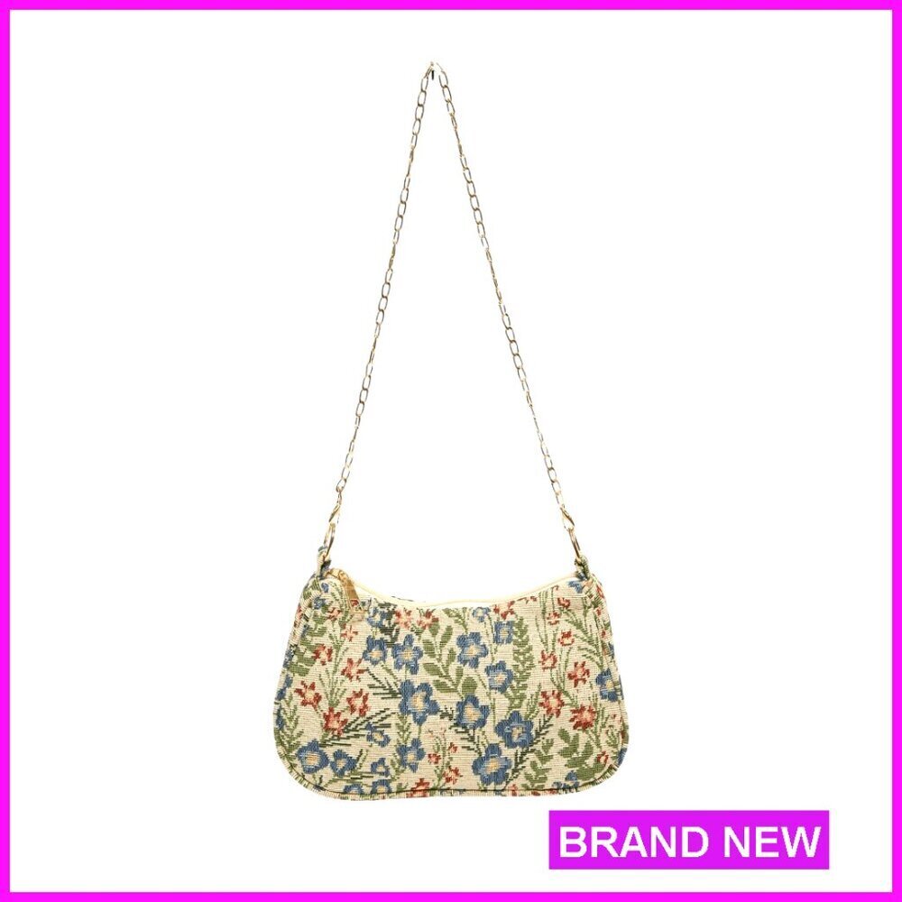 Floral Print Shoulder Bag Casual Chic Y2K Chain Strap Top Zipper Closure